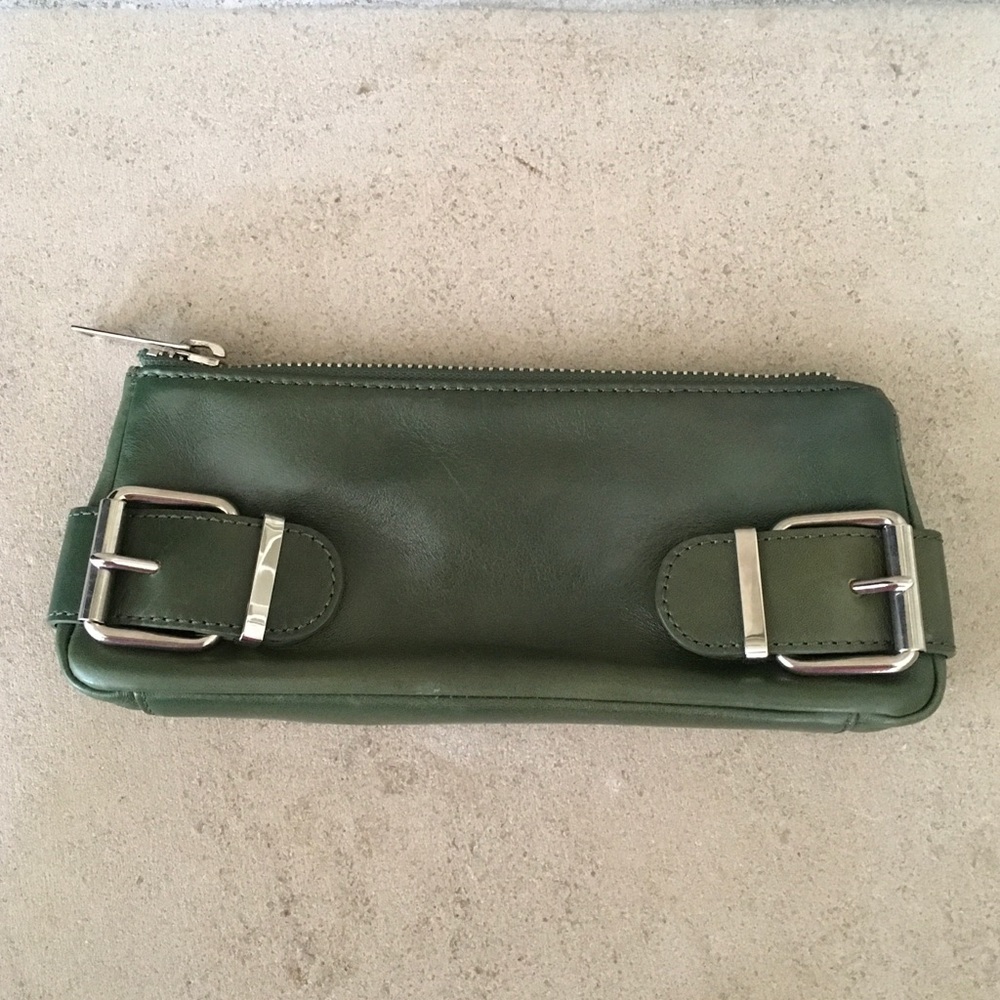 Banana Republic Leather Clutch Green with Buckle Detail